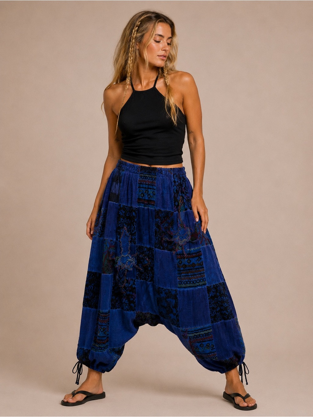 Hammer Time Vintage patchwork harem pants deep rich blue color size small/medium